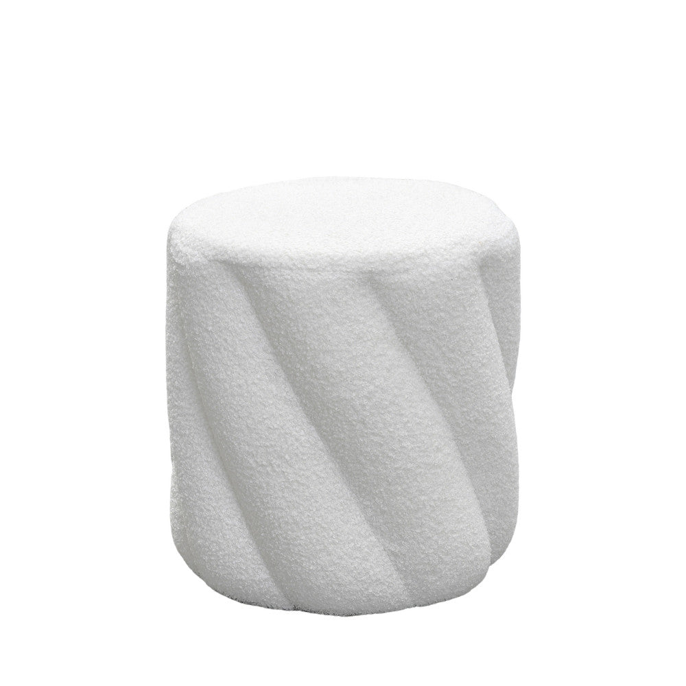 Mallow - Pouf rond en tissu bouclette ø37cm - Blanc - 1