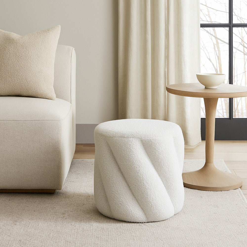 Mallow - Pouf rond en tissu bouclette ø37cm - Blanc - 2