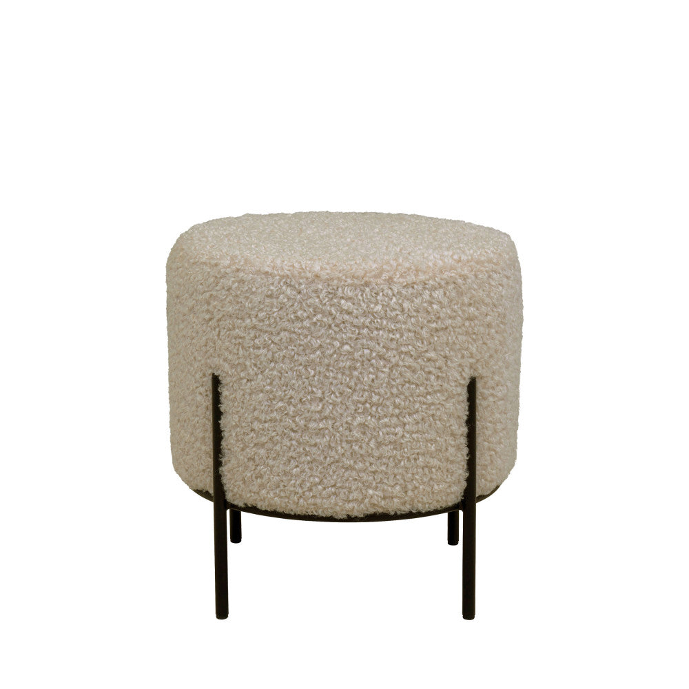Alford - Pouf rond en tissu bouclette et métal ø35,5cm - Sable - 2