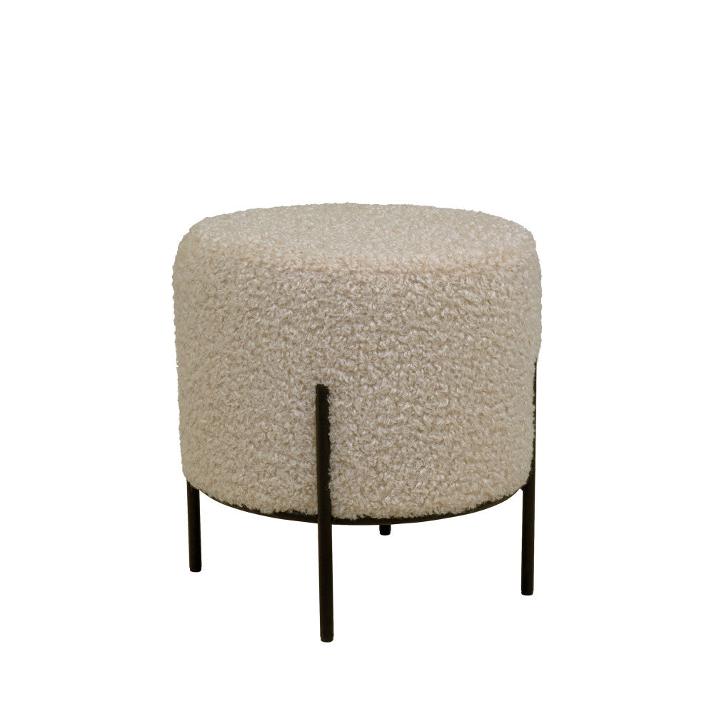 Alford - Pouf rond en tissu bouclette et métal ø35,5cm - Sable - 1