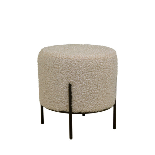 Alford - Pouf rond en tissu bouclette et métal ø35,5cm - Sable - 1