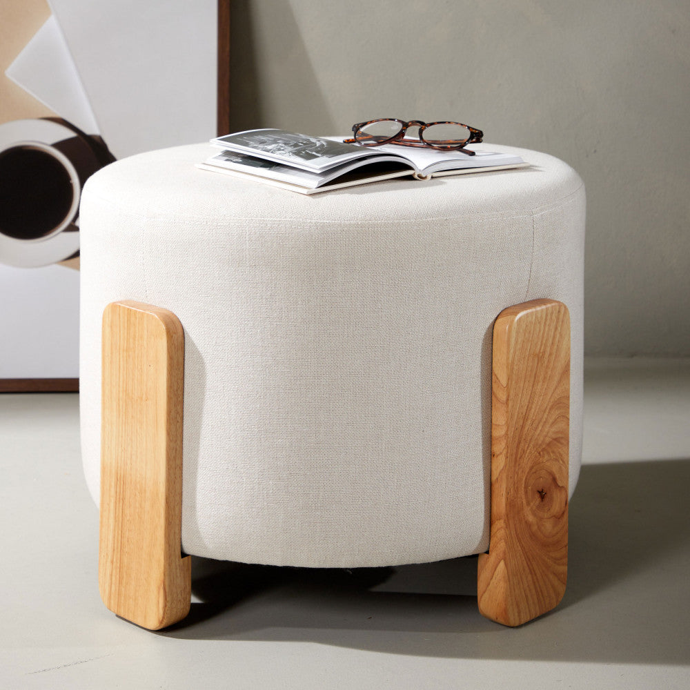Coffey - Pouf rond en tissu ø52,5cm - Ecru - 1