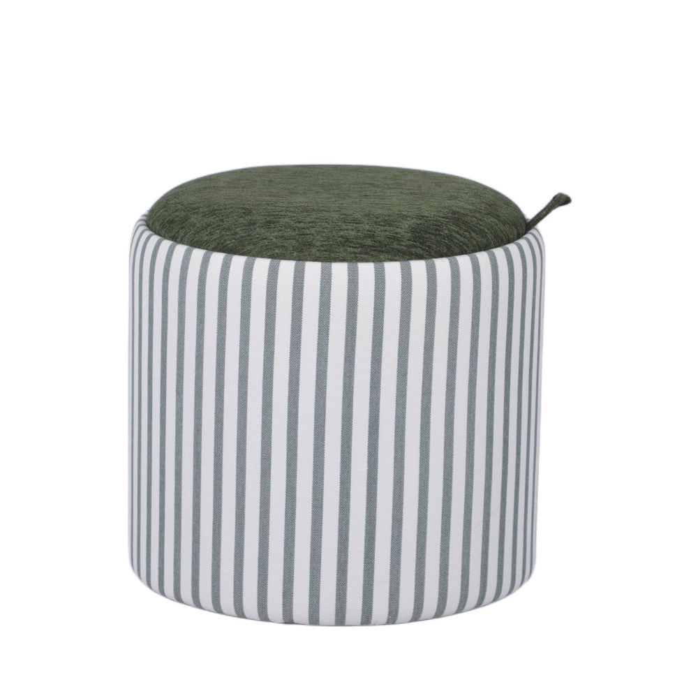 Zoé - Pouf avec rangement à rayures convertible en table d'appoint ø40cm - Vert - 2
