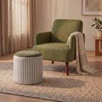 Zoé - Pouf avec rangement à rayures convertible en table d'appoint ø40cm - Vert - 1