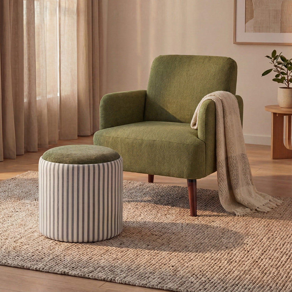 Zoé - Pouf avec rangement à rayures convertible en table d'appoint ø40cm - Vert - 1