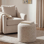 Zoé - Pouf avec rangement imprimé léopard convertible en table d'appoint ø40cm - Beige - 1