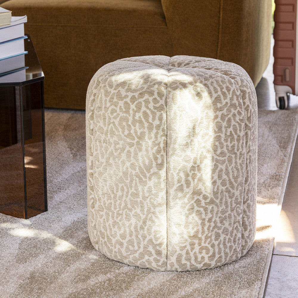 Flower - Pouf en tissu imprimé léopard ø 38cm - Beige - 1