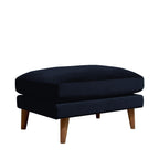 Villabon - Pouf en velours pieds bois foncé - Bleu marine - 2