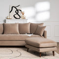 Villabon - Pouf en velours pieds bois foncé - Beige - 1