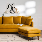 Villabon - Pouf en velours pieds bois foncé - Jaune moutarde - 1