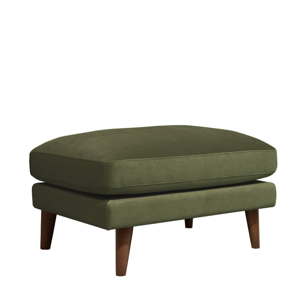 Villabon - Pouf en velours pieds bois foncé - Vert olive - 2