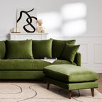 Villabon - Pouf en velours pieds bois foncé - Vert olive - 1