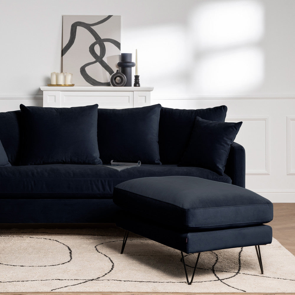 Villabon - Pouf en velours pieds épingles noirs - Bleu marine - 1