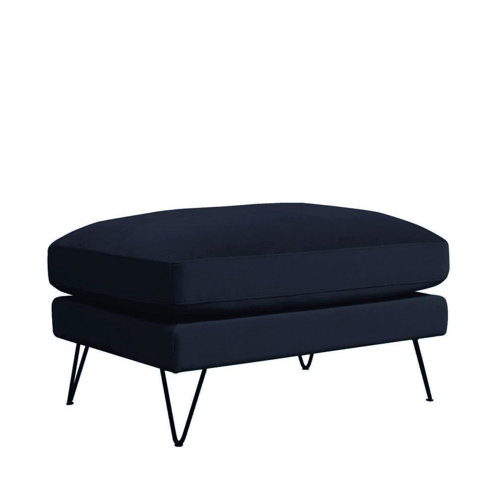 Villabon - Pouf en velours pieds épingles noirs - Bleu marine - 2