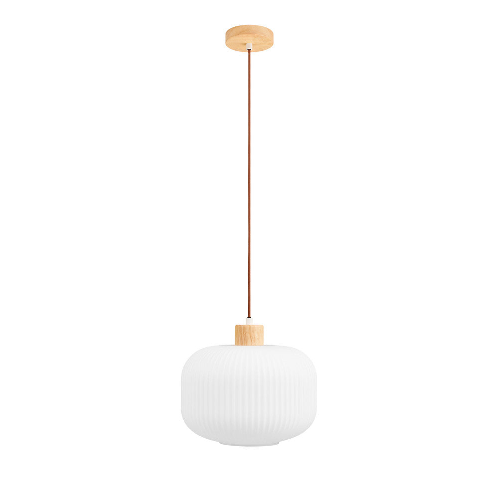Argalo - Suspension ronde en verre et bois ø30cm - Blanc - 2