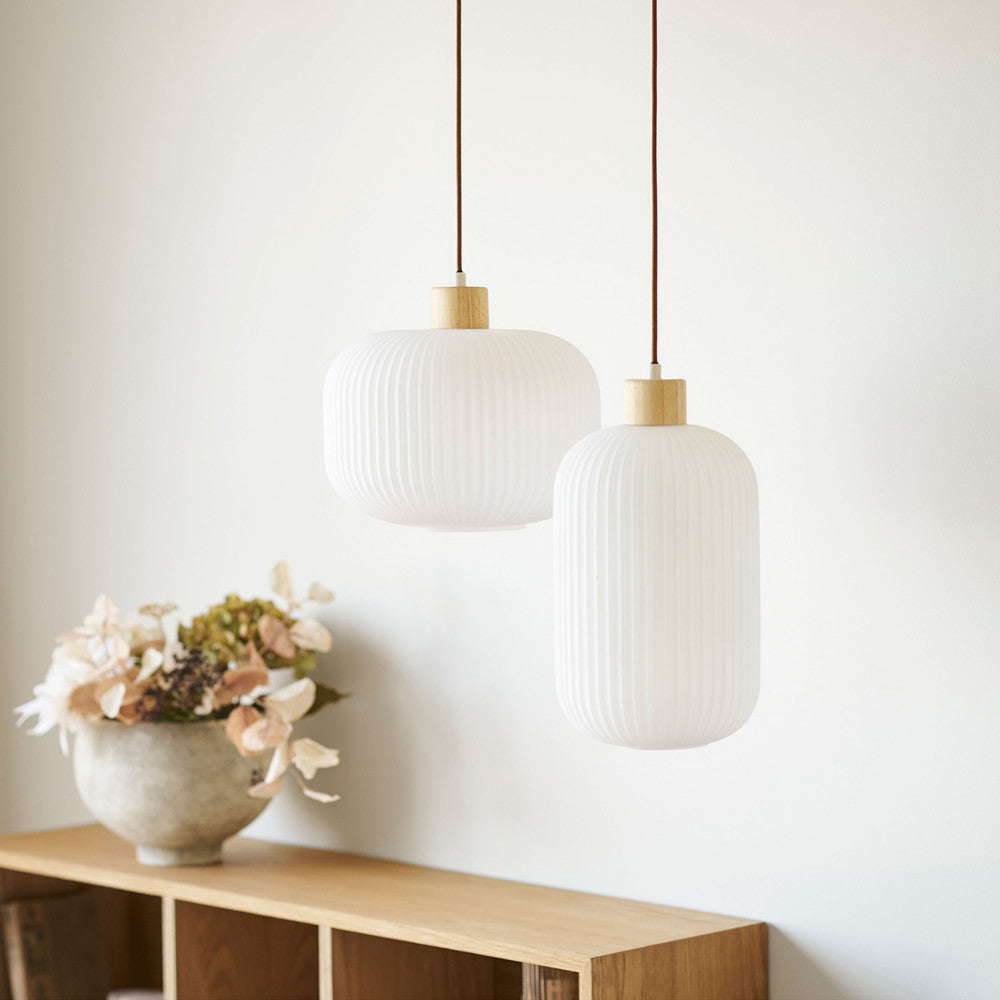 Argalo - Suspension ronde en verre et bois ø30cm - Blanc - 1