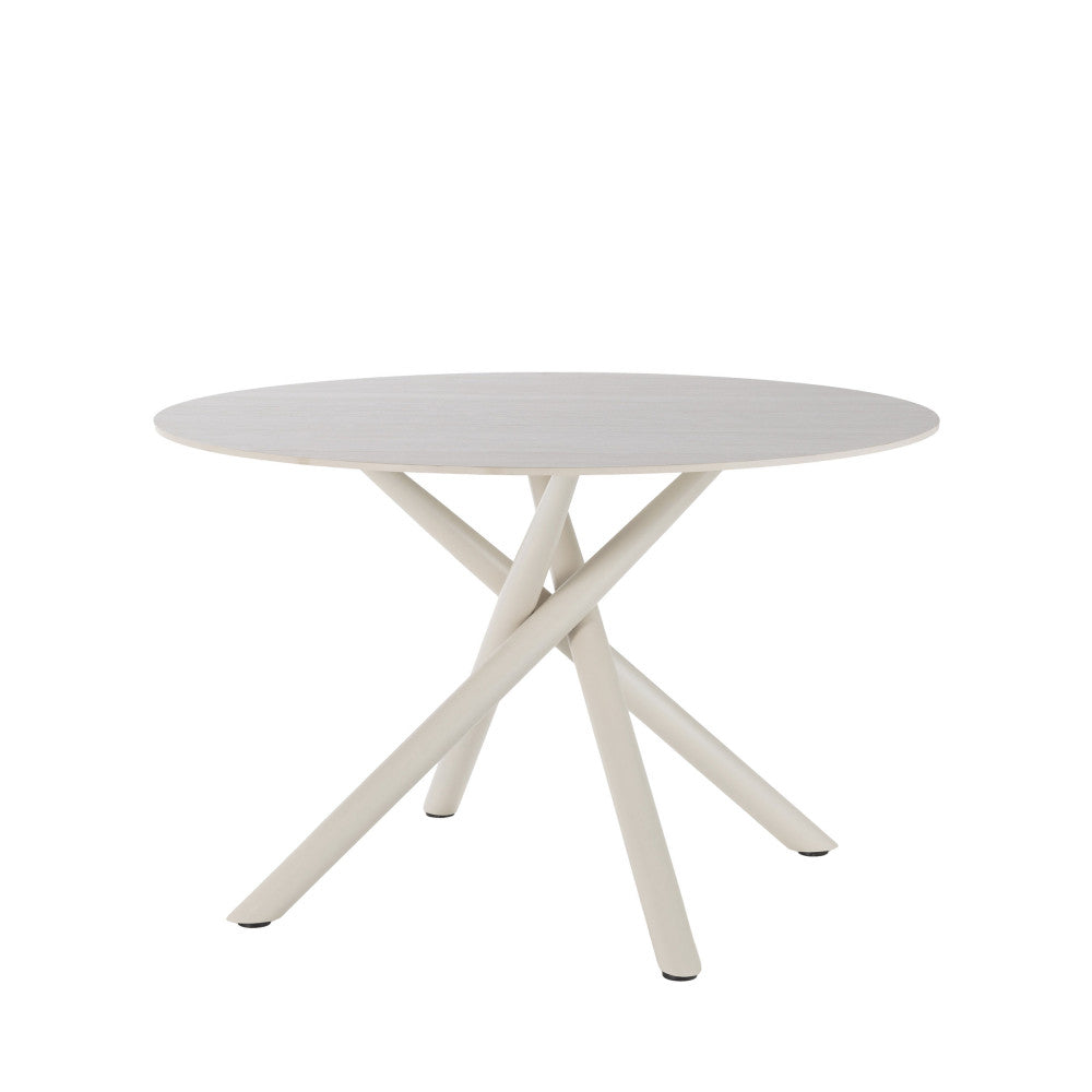Mattheo - Table à manger 4 personnes ronde effet travertin et métal ø120cm - Beige - 2