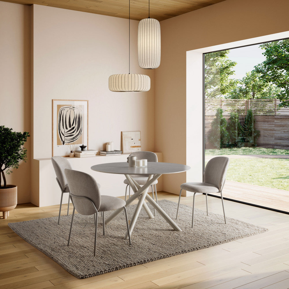 Mattheo - Table à manger 4 personnes ronde effet travertin et métal ø120cm - Beige - 1