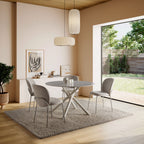 Mattheo - Table à manger 4 personnes ronde effet travertin et métal ø120cm - Beige - 1