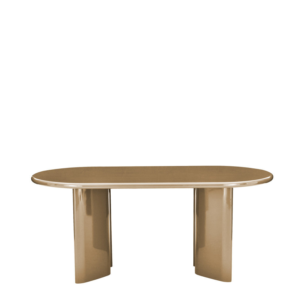 Glossi - Table à manger 6 personnes ovale en bois laqué - Marron - 2