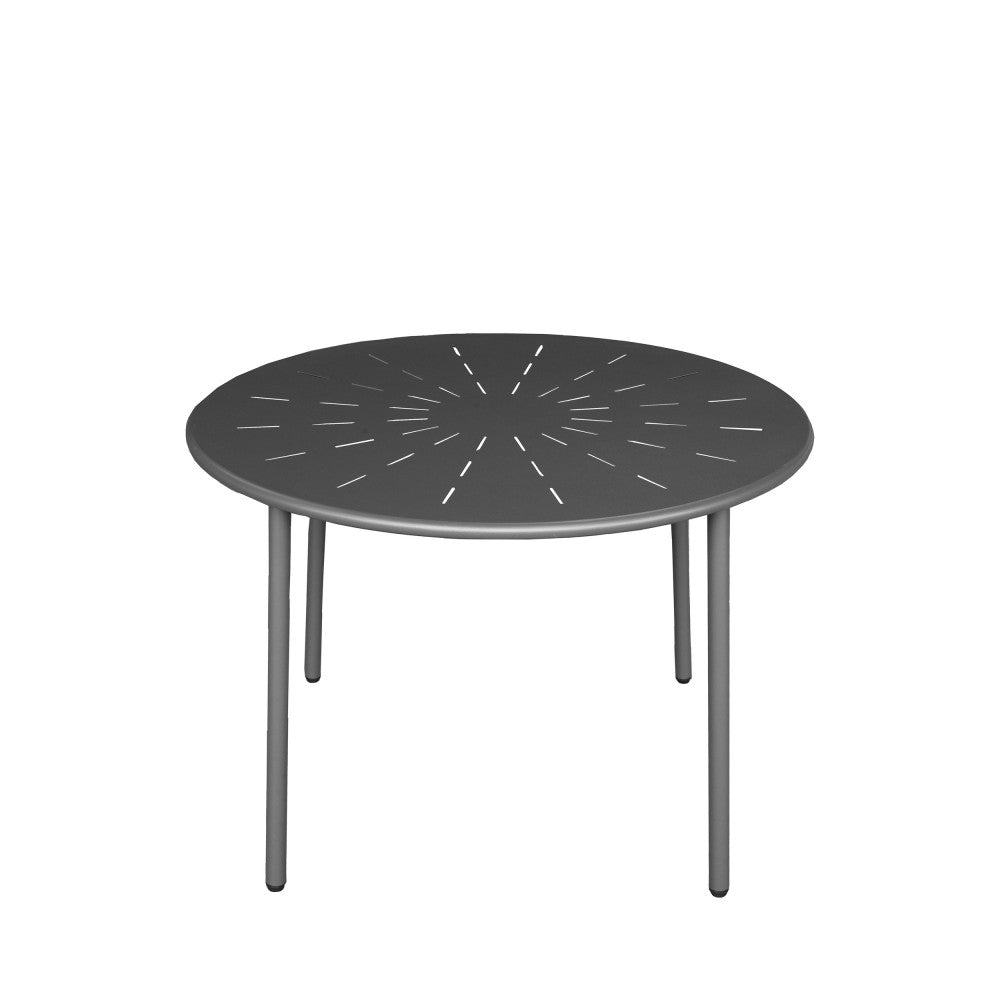 Zola - Table à manger de jardin 4 personnes ronde en métal - Gris foncé - 2