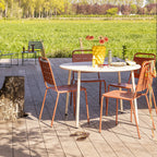 Zola - Table à manger de jardin 4 personnes ronde en métal - Beige - 1