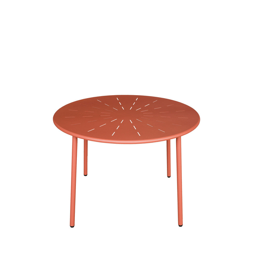 Zola - Table à manger de jardin 4 personnes ronde en métal - Terracotta - 2