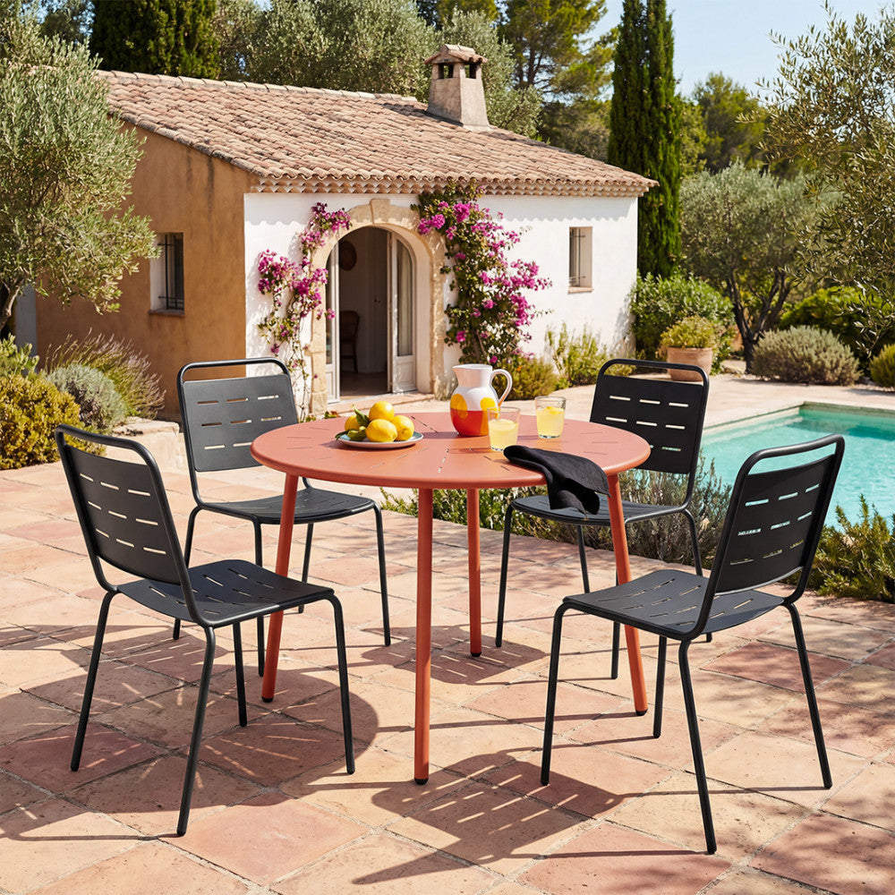 Zola - Table à manger de jardin 4 personnes ronde en métal - Terracotta - 1
