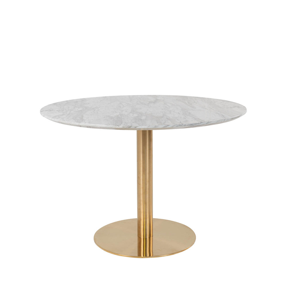 Bolzano - Table à manger 4 personnes ronde effet marbre - Blanc - 2