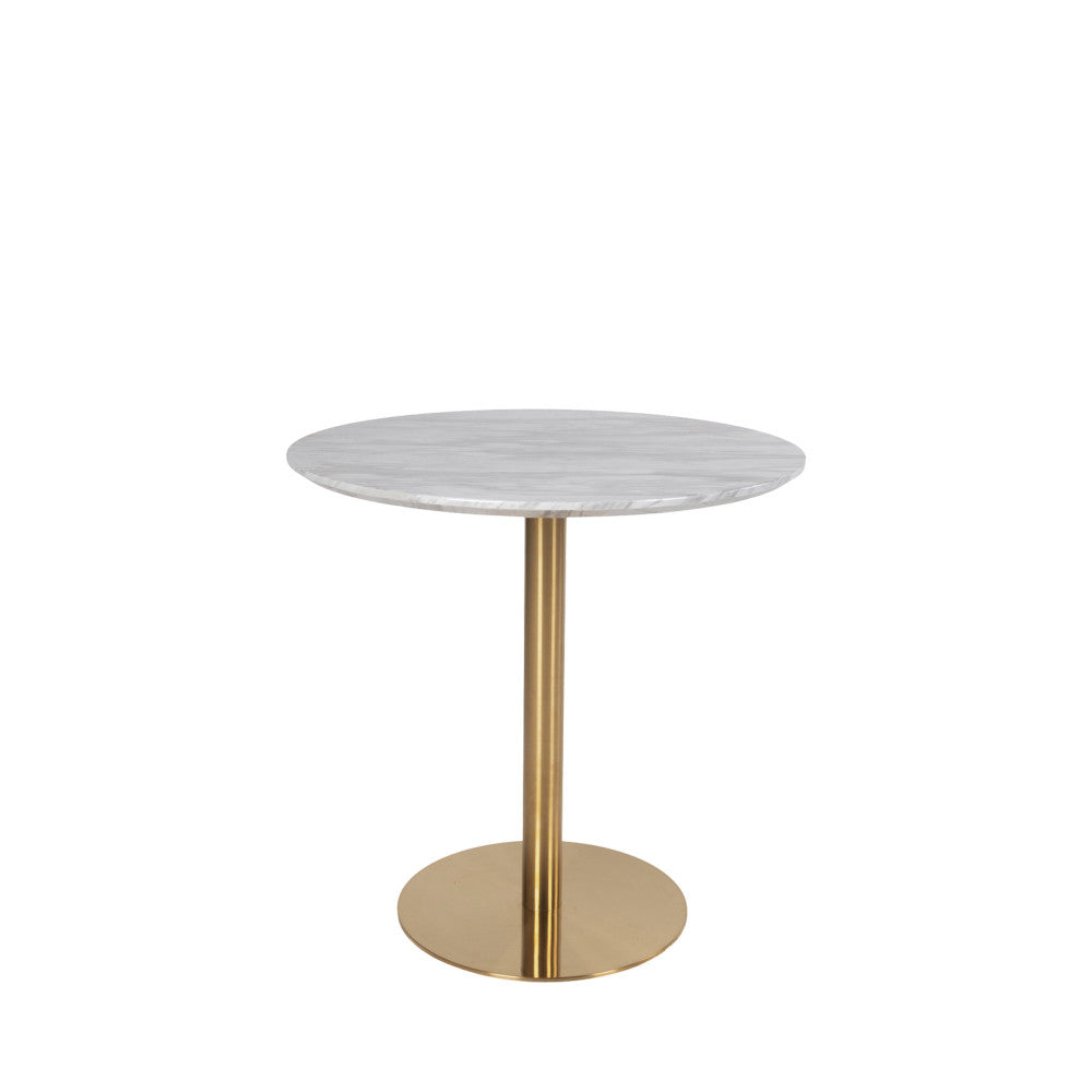 Bolzano - Table à manger 2 personnes ronde effet marbre - Blanc - 2