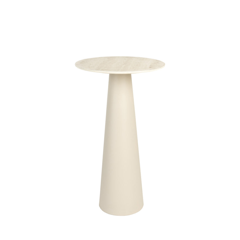 Joya - Table d'appoint ronde effet travertin ø40cm H70cm - Beige - 2