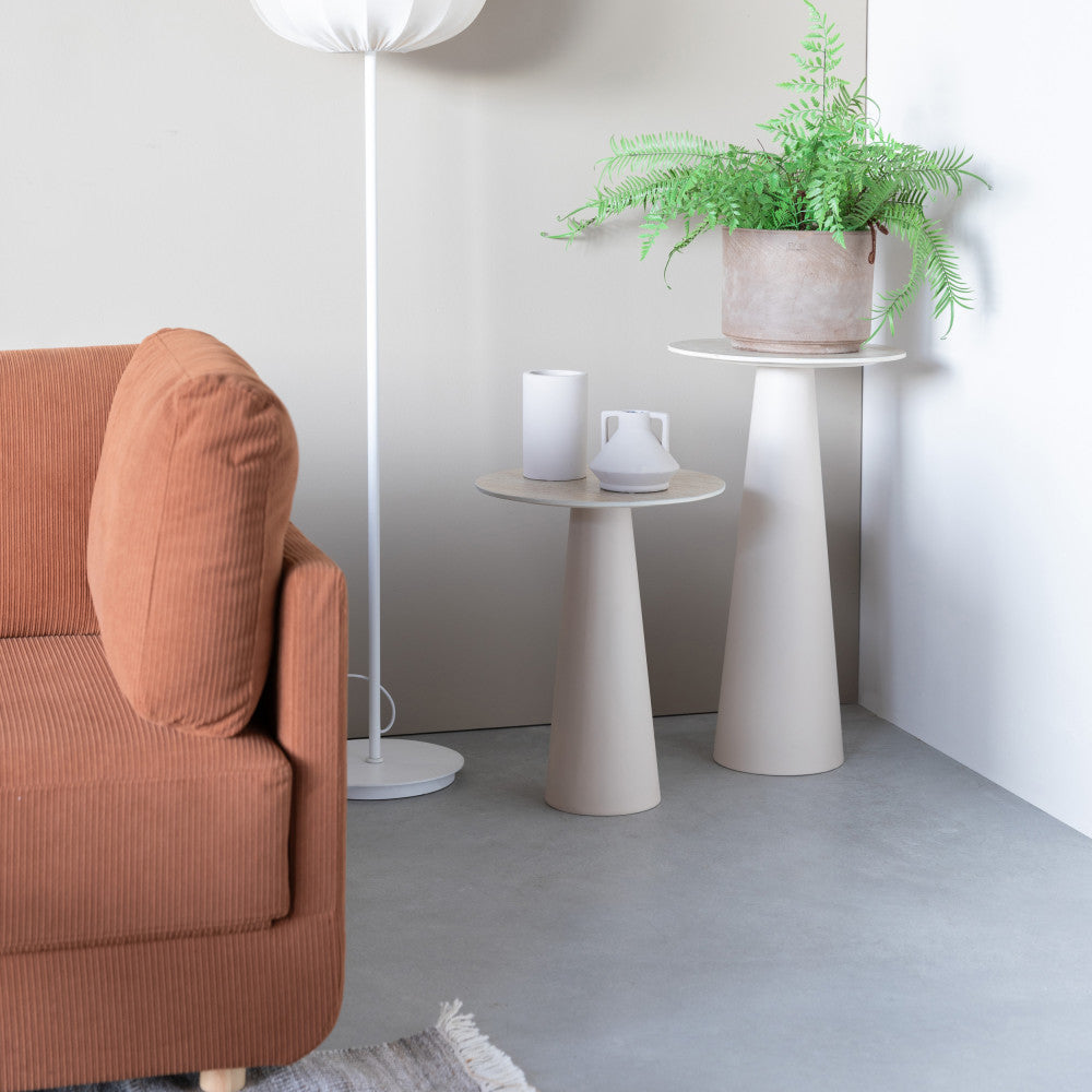 Joya - Table d'appoint ronde effet travertin ø40cm H70cm - Beige - 1