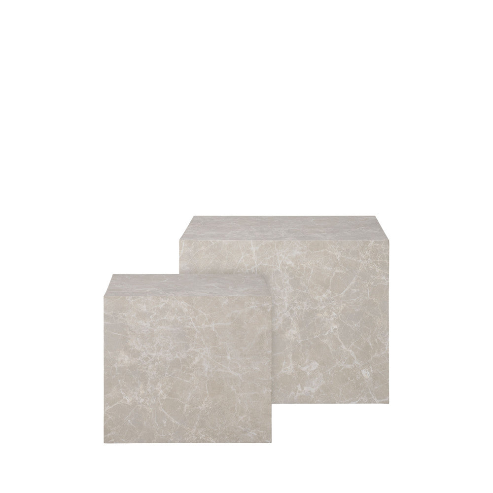 Prague - Lot de 2 tables basses carrées effet marbre 50x50cm - Beige - 2