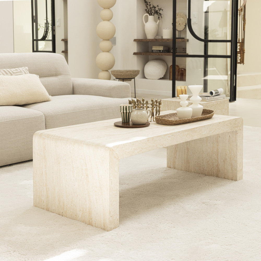 Tocoa - Table basse effet travertin 120x55cm - Beige - 1