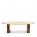Lipali - Table basse effet travertin et bois 100x60cm - Beige - 2