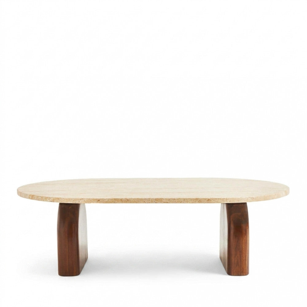 Lipali - Table basse effet travertin et bois 100x60cm - Beige - 2