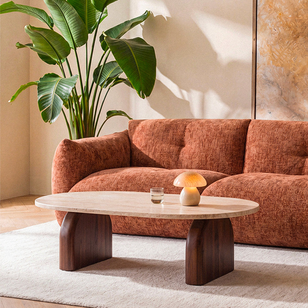 Lipali - Table basse effet travertin et bois 100x60cm - Beige - 1