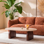 Lipali - Table basse effet travertin et bois 100x60cm - Beige - 1