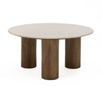 Sula - Table basse en marbre et bois massif ø80cm - Blanc ivoire - 2