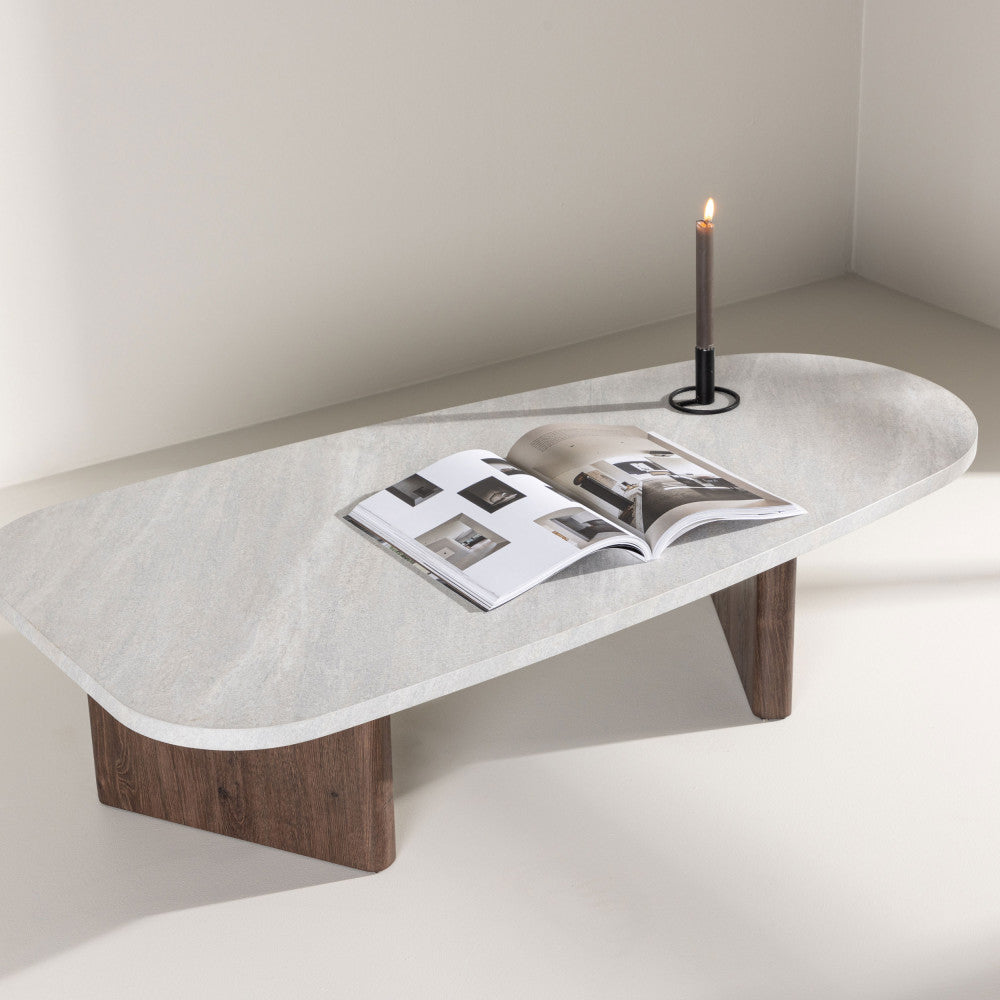 Gronvik - Table basse organique effet marbre 130x65cm - Gris clair - 1