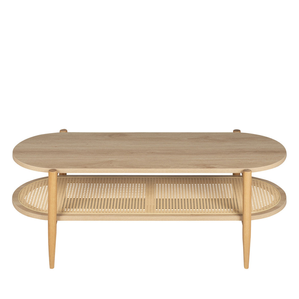 Ellos - Table basse ovale en bois et cannage - Bois clair - 2