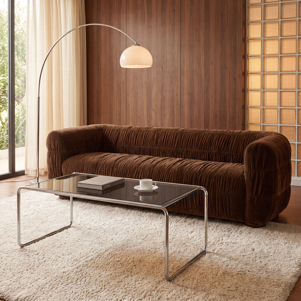 Rika - Table basse en verre pieds chrome L110cm - Verre fumé - 1