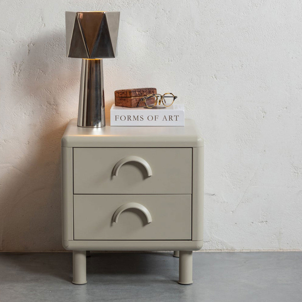 Rune - Table de chevet 2 tiroirs en métal - Beige - 1