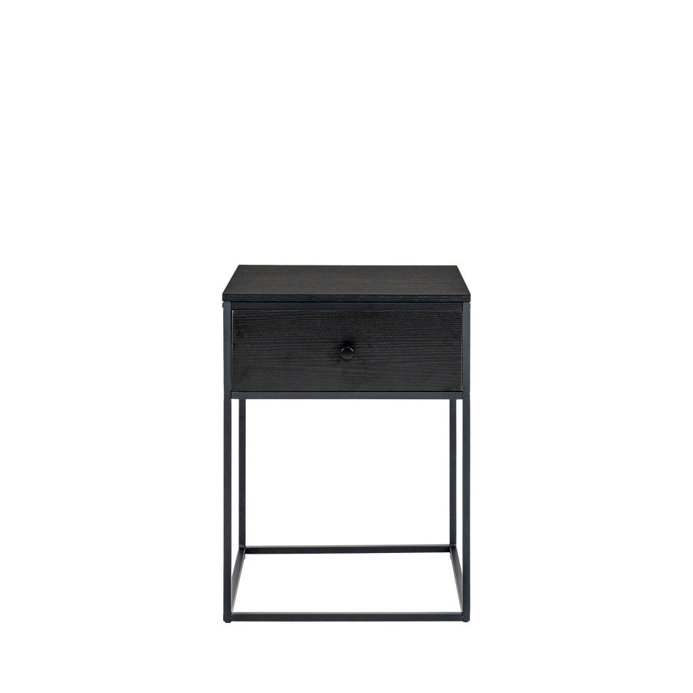 Vita - Table de chevet avec tiroir en bois et métal - Noir - 2