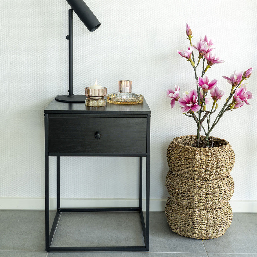Vita - Table de chevet avec tiroir en bois et métal - Noir - 1