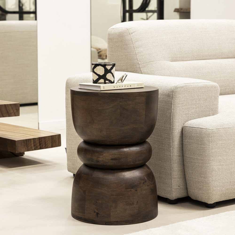 Pulau - Table d'appoint en bois massif ø33,5cm - Bois foncé - 1