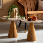 Force - Table d’appoint en bois et marbre ø40cm - Brun - 1