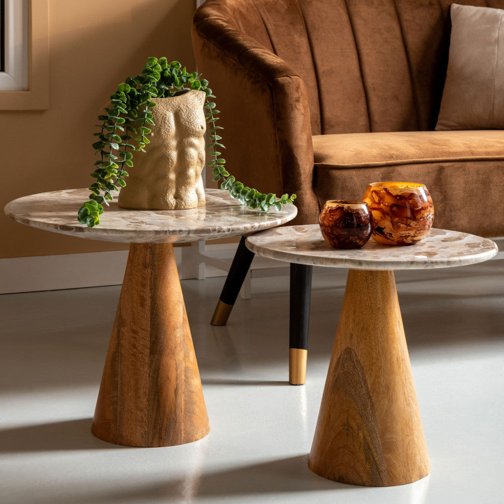 Force - Table d’appoint en bois et marbre ø40cm - Brun - 1