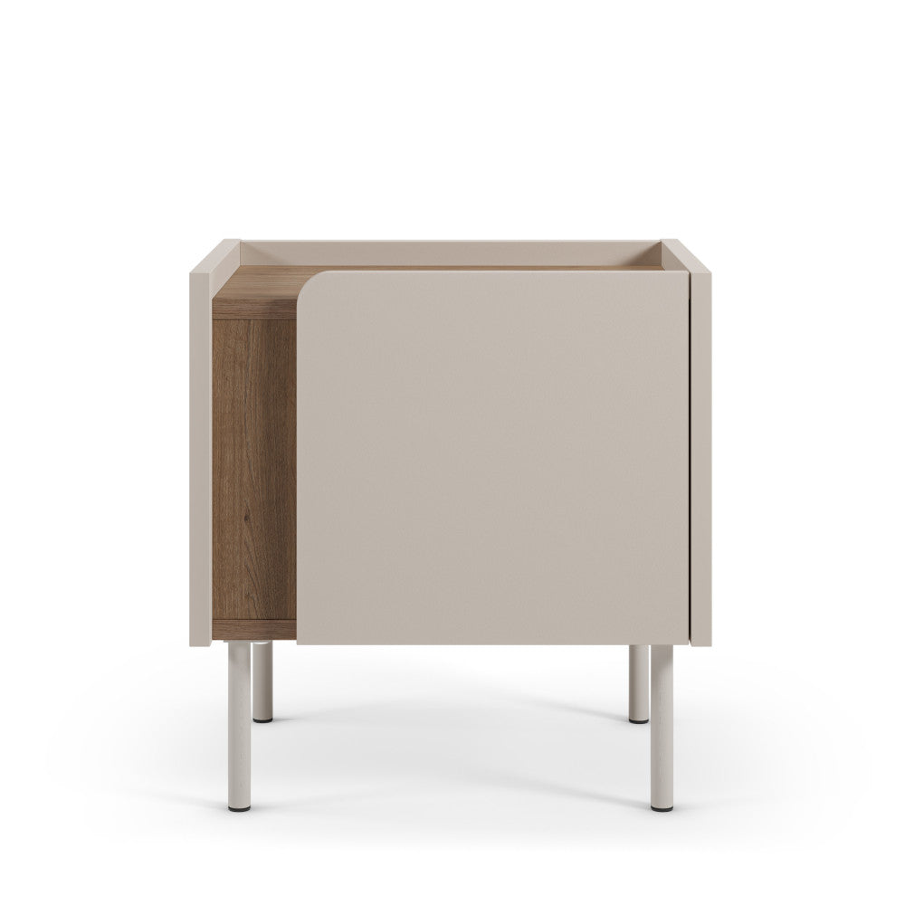 Boxy - Table de chevet 1 porte en bois et métal - Beige - 2