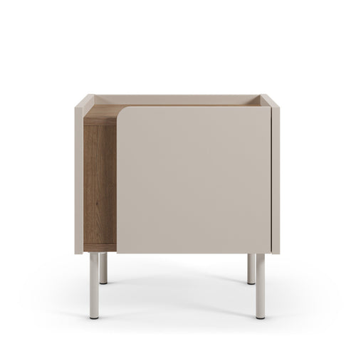 Boxy - Table de chevet 1 porte en bois et métal - Beige - 2